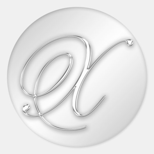 Letter X script initiaal faux Silver Monogram Adva Ronde Sticker (Voorkant)
