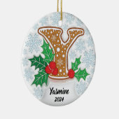 Letter Y Aangepaste naam Monogram Kerstmis Keramisch Ornament (Rechts)