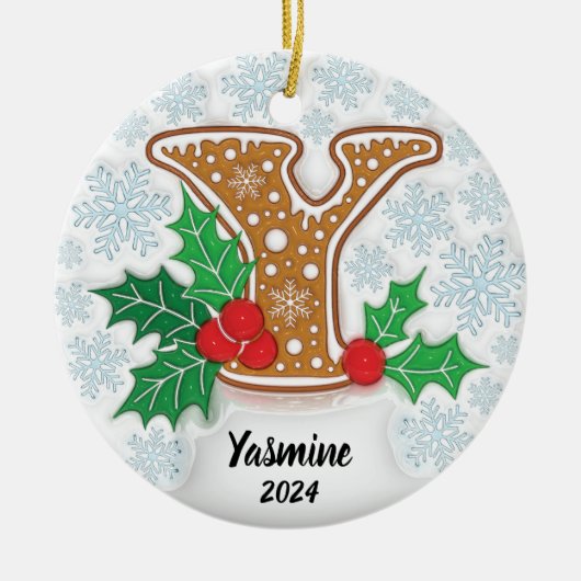Letter Y Aangepaste naam Monogram Kerstmis Keramisch Ornament (Voorkant)