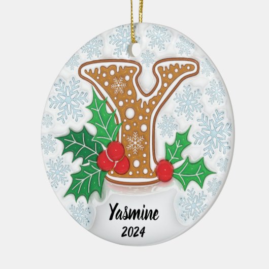 Letter Y Aangepaste naam Monogram Kerstmis Keramisch Ornament (Links)