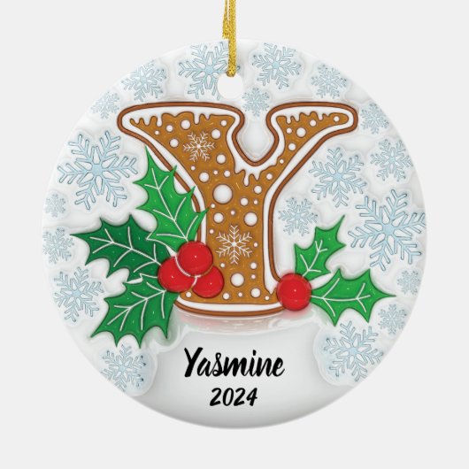 Letter Y Aangepaste naam Monogram Kerstmis Keramisch Ornament (Achterkant)