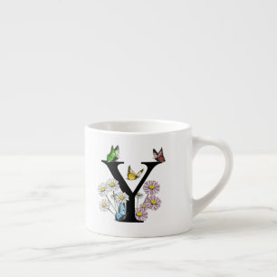 Letter Y Bloem Vlinder Monogram Initiaal     Espresso Kop