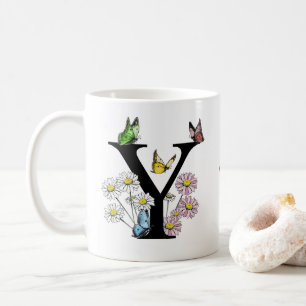 Letter Y Bloem Vlinder Monogram Initiaal     Koffiemok