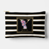 Letter Y Bloemmonogram Zwart Wit Gouden Strepen Etui (Voorkant)