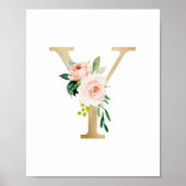 Letter Y Blush Floral Monogram Faux Gold Foil Poster (Voorkant)