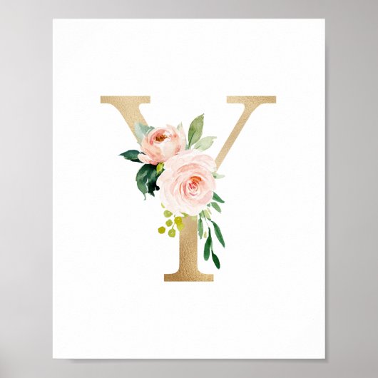 Letter Y Blush Floral Monogram Faux Gold Foil Poster (Voorkant)