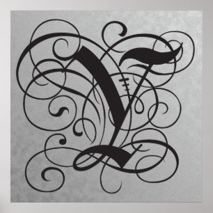 Letter Y, Gothic Monogram Black Poster