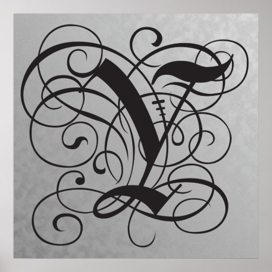 Letter Y, Gothic Monogram Black Poster (Voorkant)