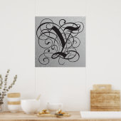 Letter Y, Gothic Monogram Black Poster (Keuken)