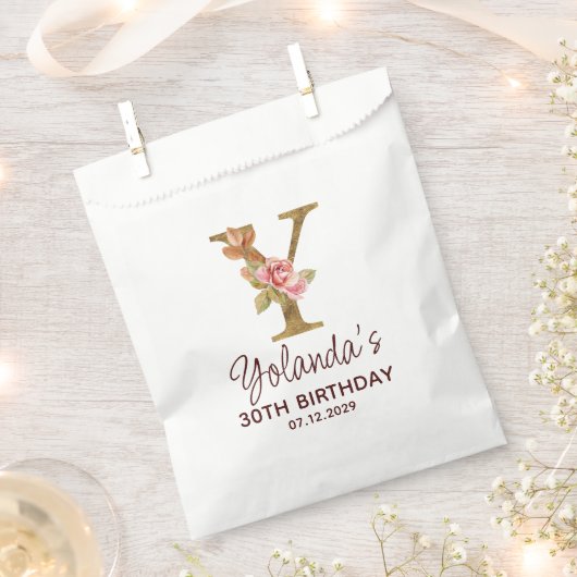 Letter Y Gouden Monogram Roze Rozen Bedankzakje (Geknipt)