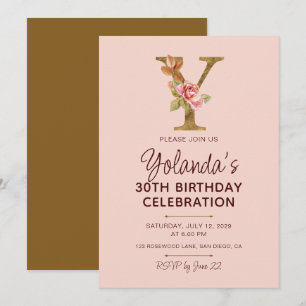 Letter Y Gouden Monogram Roze Rozen Kaart