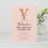Letter Y Gouden Monogram Roze Rozen Kaart (Staand voorkant)