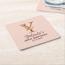 Letter Y Gouden Monogram Roze Rozen Kartonnen Onderzetters