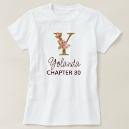 Letter Y Gouden Monogram Roze Rozen Verjaardag T-shirt