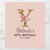 Letter Y Gouden Monogram Roze Rozen Wijn Etiket (Enkel label)