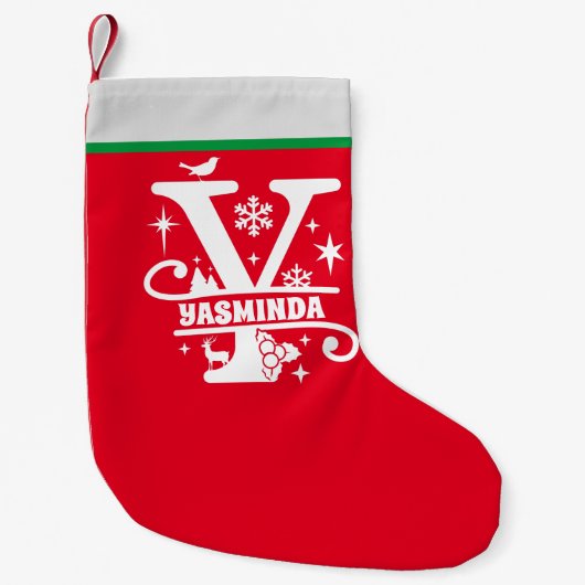 Letter Y Kerstmonogram Initiaal Naam Rood wit Kleine Kerstsok (Voorkant)