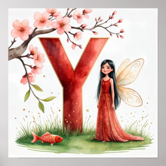  Letter Y Koi Fish Fairy Poster - Alphabet Art (Voorkant)