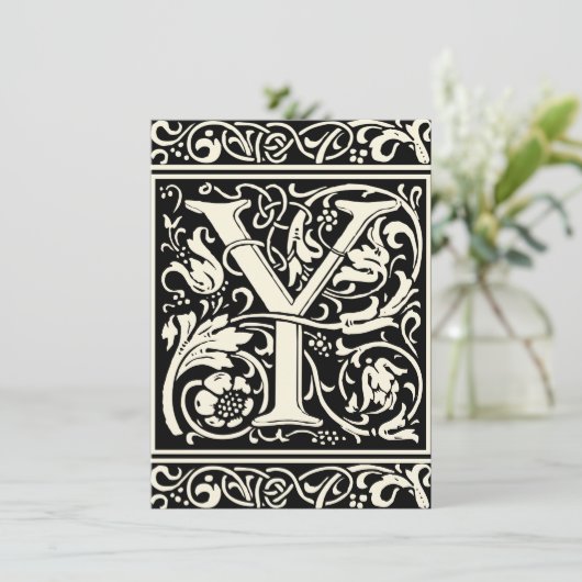 Letter Y Middeleeuwse Monogram Art Nouveau Kaart (Staand voorkant)