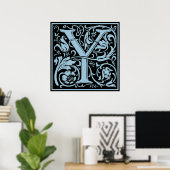 Letter Y Middeleeuwse Monogram Art Nouveau Poster (Thuiskantoor)