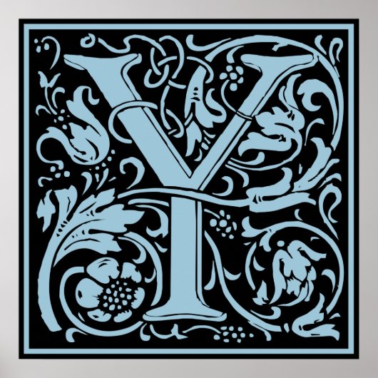 Letter Y Middeleeuwse Monogram Art Nouveau Poster (Voorkant)