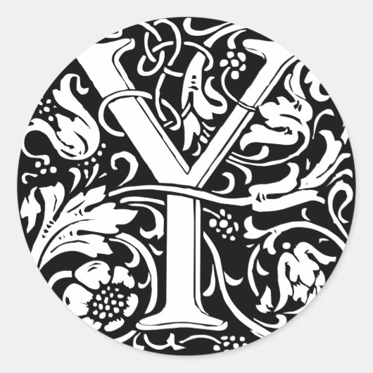 Letter Y Middeleeuwse Monogram Art Nouveau Ronde Sticker (Voorkant)