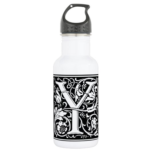 Letter Y Middeleeuwse Monogram Art Nouveau Waterfles (Voorkant)