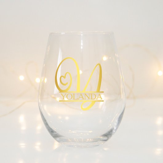 Letter Y Monogram Bruidsmeisje Gift, Modern Elegan Wijnglas Zonder Voet