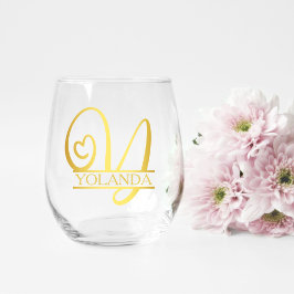 Letter Y Monogram Bruidsmeisje Gift, Modern Elegan Wijnglas Zonder Voet
