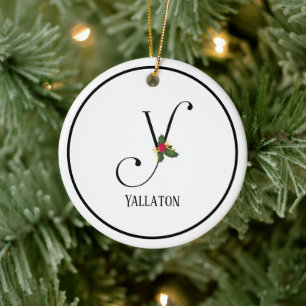 Letter Y Monogram Gepersonaliseerde Kerstmis Keramisch Ornament
