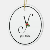 Letter Y Monogram Gepersonaliseerde Kerstmis Keramisch Ornament (Links)