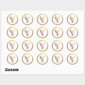 Letter Y Monogram Roze Rozen Bloemen & Elegant Gou Ronde Sticker (Vel)
