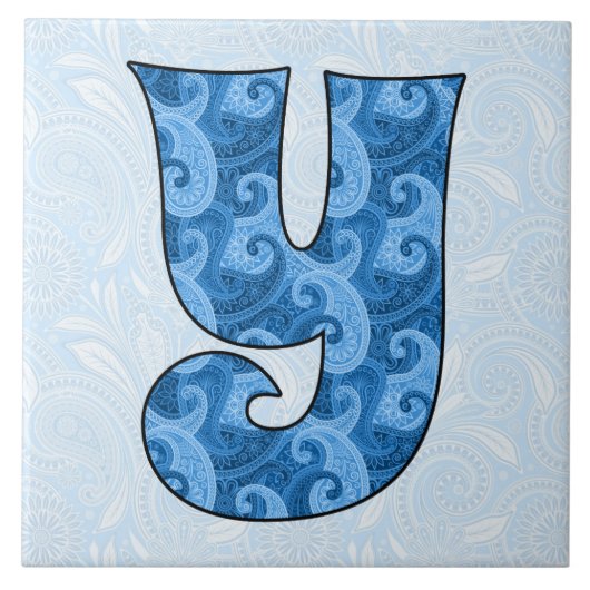 Letter Y - Monogrammed Blue Paisley 6 inch Tegel Tegeltje (Voorkant)