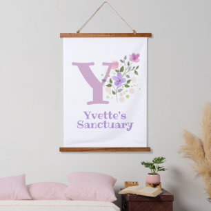 Letter Y plus voornaam met een Floral Design Hangend Wandkleed