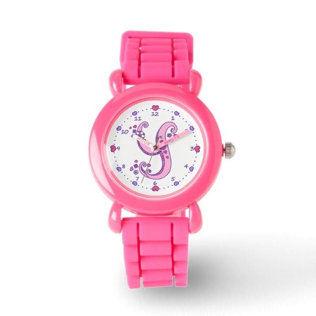 Letter Y roze monogram gepersonaliseerde meisjes h Horloge (Voorkant)