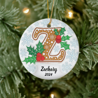 Letter Z Aangepaste naam Monogram Kerstmis Keramisch Ornament