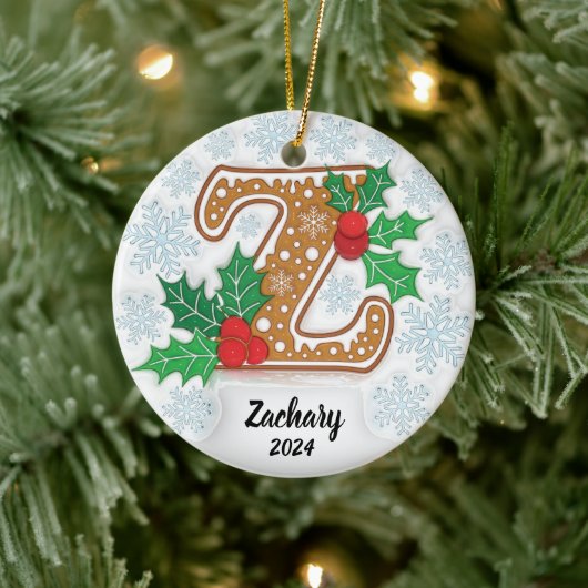 Letter Z Aangepaste naam Monogram Kerstmis Keramisch Ornament (Boom)