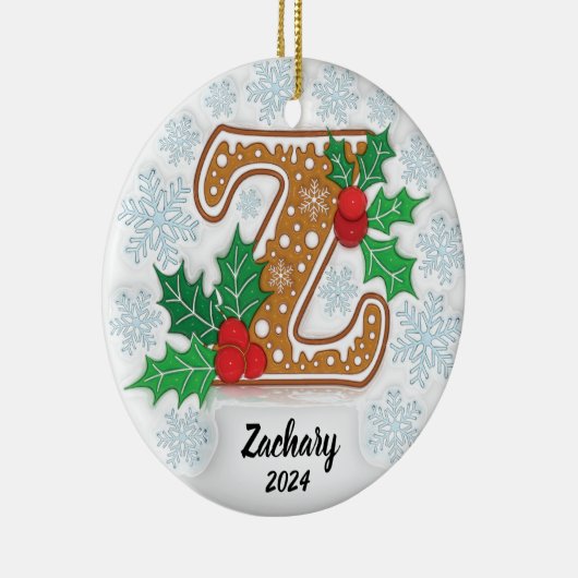 Letter Z Aangepaste naam Monogram Kerstmis Keramisch Ornament (Rechts)