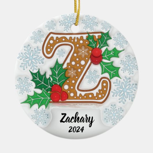 Letter Z Aangepaste naam Monogram Kerstmis Keramisch Ornament (Voorkant)