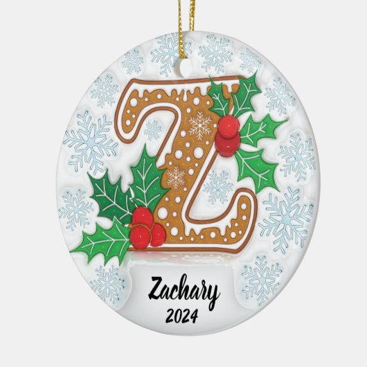 Letter Z Aangepaste naam Monogram Kerstmis Keramisch Ornament (Links)
