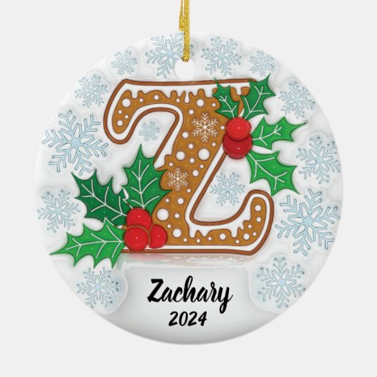 Letter Z Aangepaste naam Monogram Kerstmis Keramisch Ornament (Achterkant)