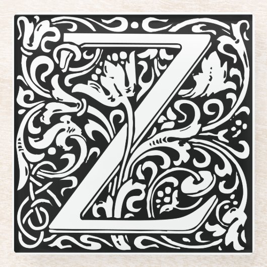 Letter Z art nouveau black and white Tile Glazen Onderzetter (Voorkant)