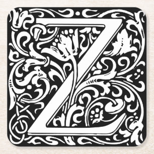 Letter Z art nouveau black en white Tegel Kartonnen Onderzetters