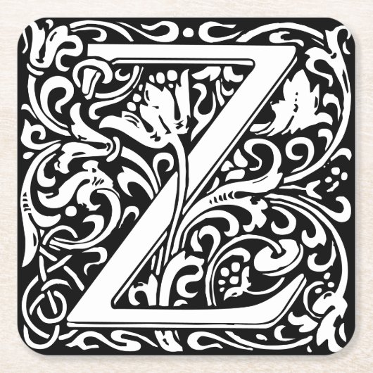 Letter Z art nouveau black en white Tegel Kartonnen Onderzetters (Voorkant)