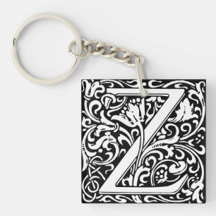 Letter Z art nouveau black en white Tegel Sleutelhanger