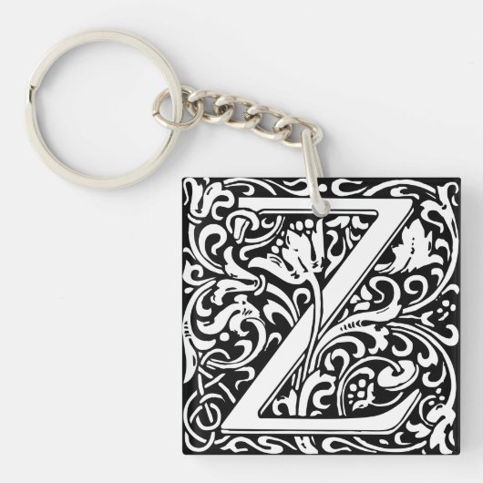 Letter Z art nouveau black en white Tegel Sleutelhanger (voorkant)