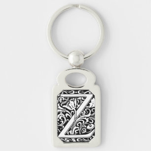Letter Z art nouveau black en white Tegel Sleutelhanger