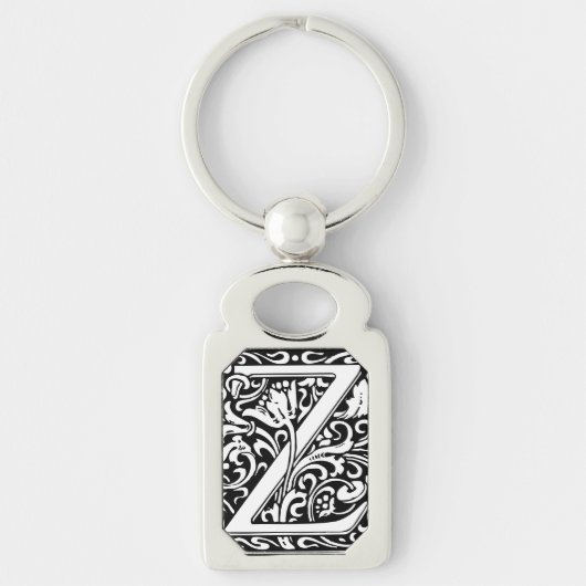 Letter Z art nouveau black en white Tegel Sleutelhanger (Voorkant)