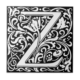 Letter Z art nouveau black en white Tegel Tegeltje