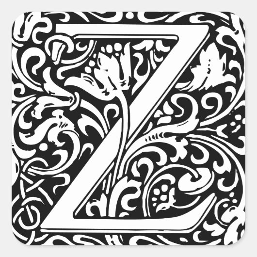 Letter Z art nouveau black en white Tegel Vierkante Sticker (Voorkant)