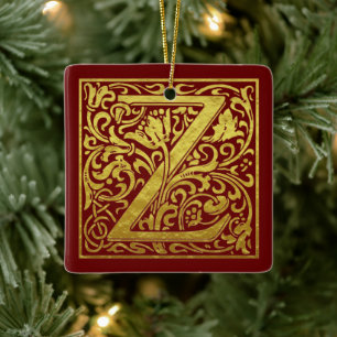 Letter Z First Letter Faux Gold Red Keramisch Ornament